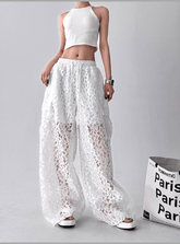 High Waist Lace Floral Hollow Out Wide - Leg Pants - COPPING THREADS - CT Select
